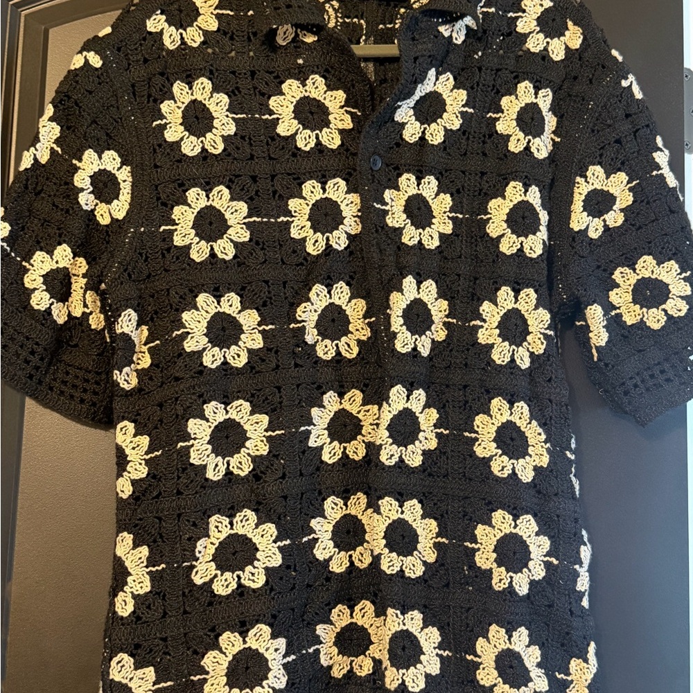 Zara Black and Cream Crochet Top